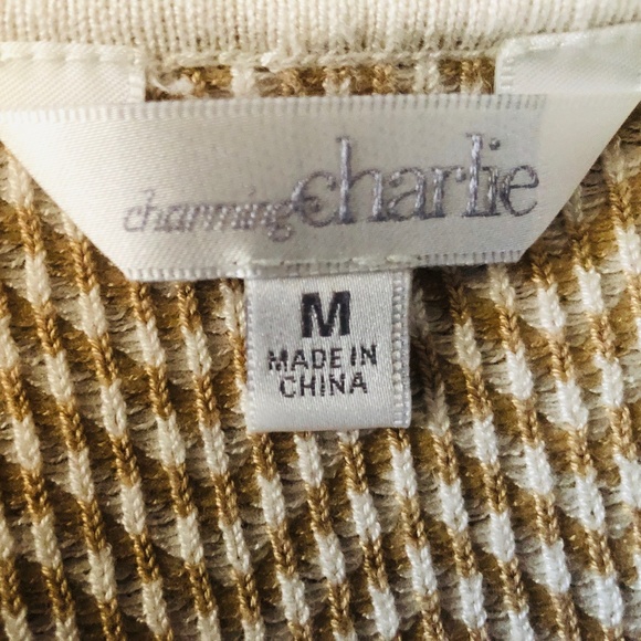 Knit Dress Medium V Neck Long Sleeves Tan White Charming Charlie - Picture 2 of 9